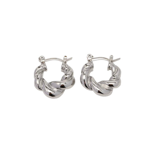 Silver twisted hoops